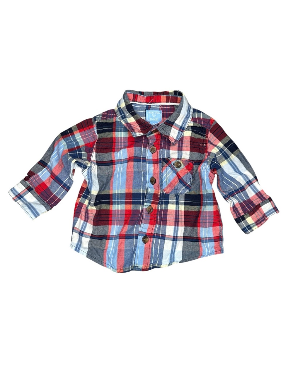 Place Multi-Color Plaid Button-Down Shirt - Red, Blue, White